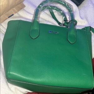 Nine West Green Satchel Structured Leather-Like Bag